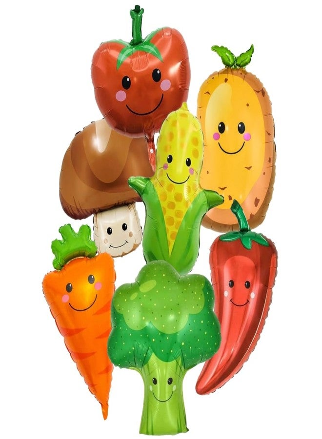 Atpata Funky Smiley Veggie Foil Balloons (7pcs) - Cute Tomato, Broccoli, Carrot, Corn, Chilli, Mushroom & Potato Vegetable Balloons for Healthy Theme, Chef Events, School & Wellness Decor - Image 1